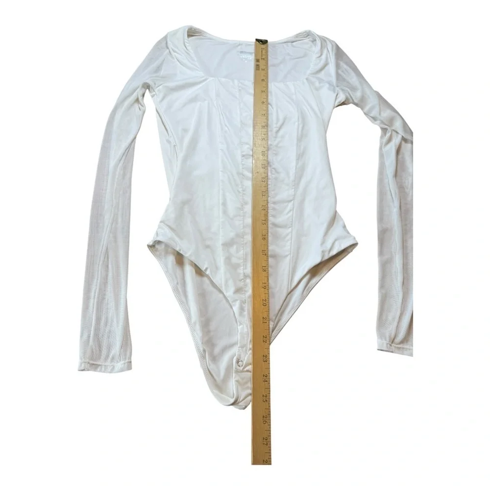 Advidlove White Long Sleeve Square Neck Bodysuit Womens Medium